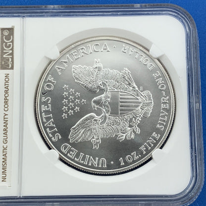 1999 $1 American .999 Silver Eagle Reverse Struck Thru Mint Error NGC MS69 Coin