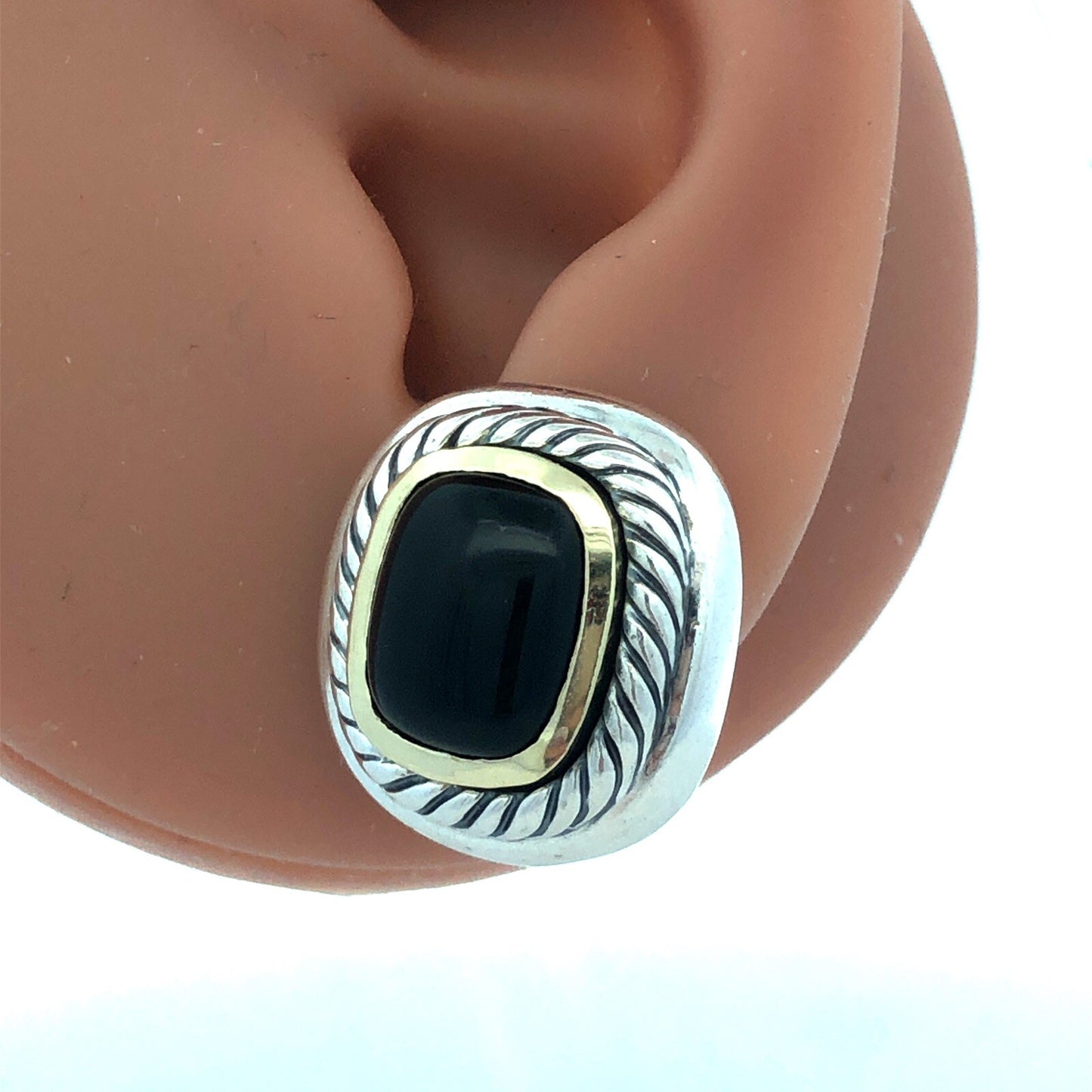 David Yurman 925 Sterling Silver 14K Gold Black Onyx Albion Stud Earrings