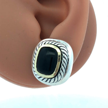 David Yurman 925 Sterling Silver 14K Gold Black Onyx Albion Stud Earrings