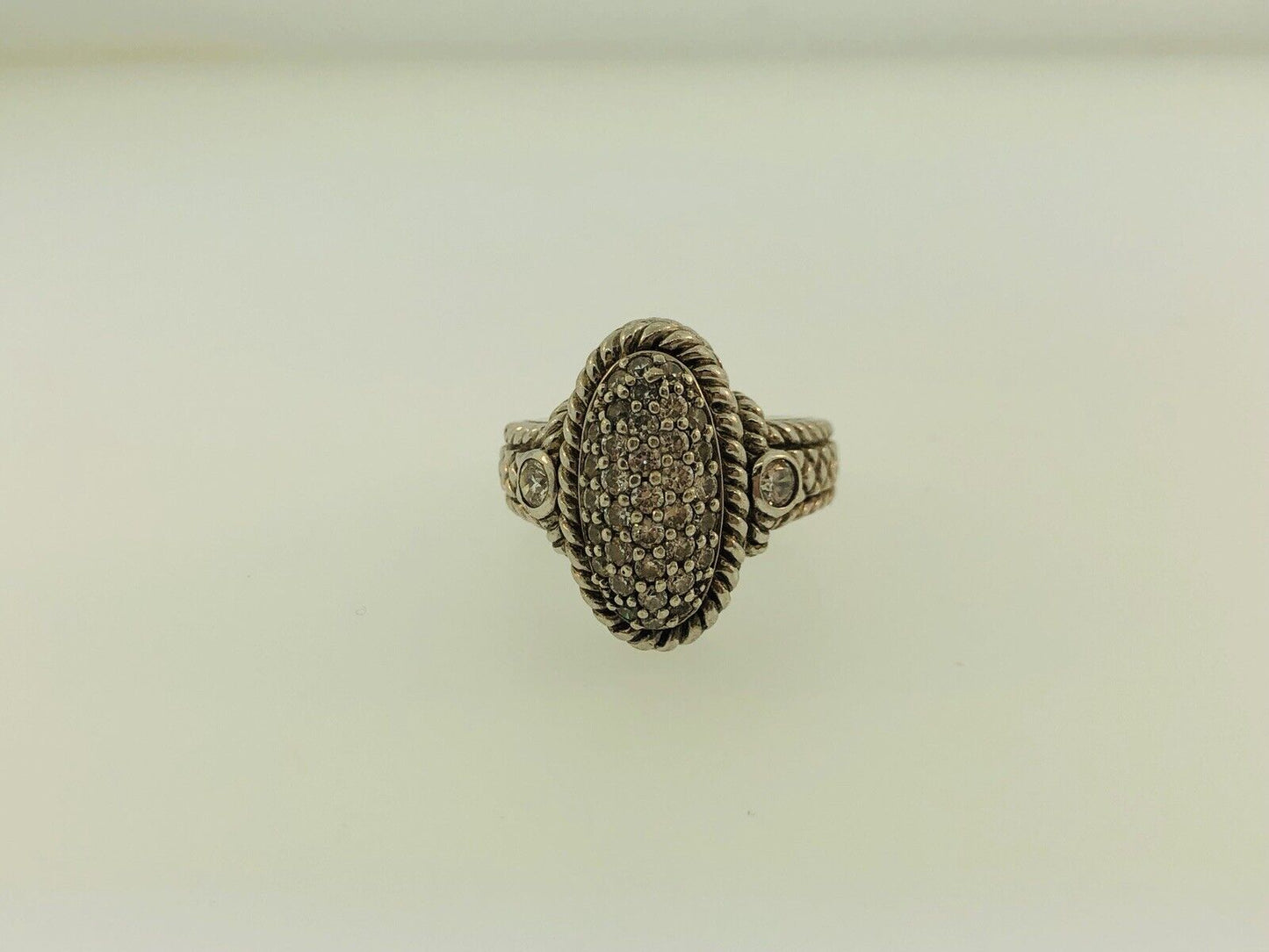 Judith Ripka JR Sterling Silver 925 Diamonique CZ Oval Textured Statement Ring