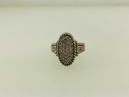 Judith Ripka JR Sterling Silver 925 Diamonique CZ Oval Textured Statement Ring
