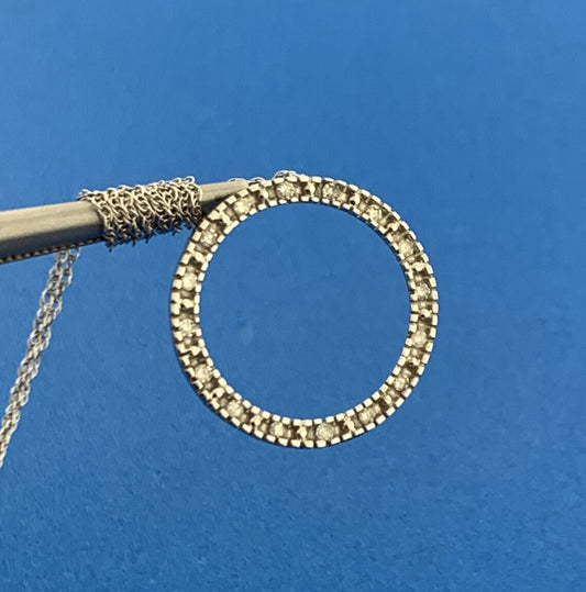 Designer 10K White Gold Diamond Infinity Eternity Circle Anniversary Necklace
