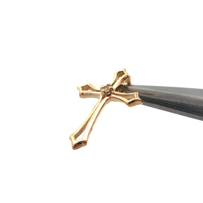 Designer 14K Yellow Gold Round Diamond Catholic Christian Cross Pendant