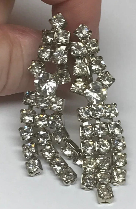 Vintage Art Deco Crystal Rhinestone Chandelier Statement Drop Dangle Earrings