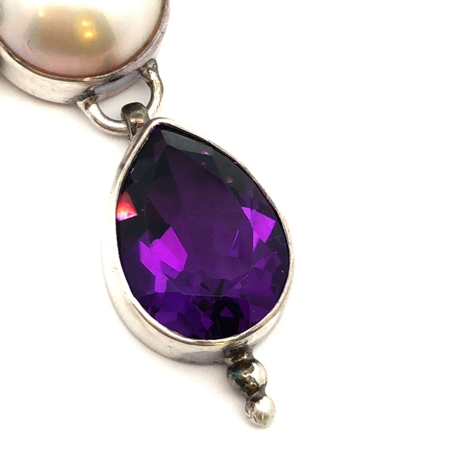 Sterling Silver Pearl Blue Topaz Amethyst Open Scroll Statement Pendant