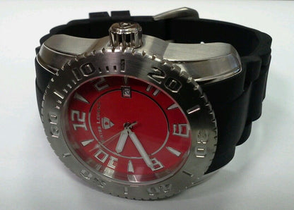 Swiss Legend Men Commander Stainless Steel Black Silicone Red Dial Watch 316L