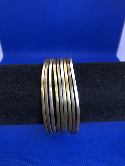 1980's Brass Copper Silver Tone Lot Twenty Bangle And Statement Cuff Bracelets