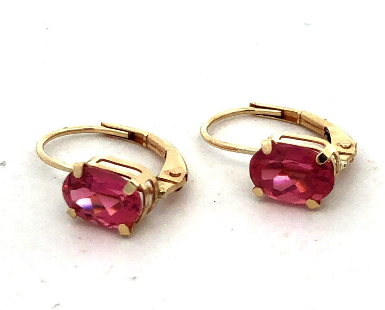 Designer RGE 14K Yellow Gold Oval Pink Tourmaline Solitaire Dangle Earrings