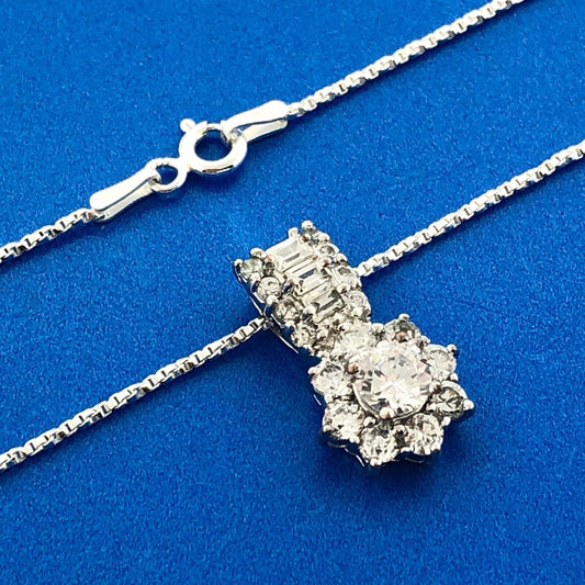Designer 925 Sterling Silver Cubic Zirconia CZ Floral Cluster Pendant Necklace