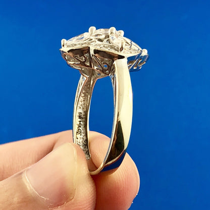 Stunning 14K White Gold Cubic Zirconia CZ Floral Cluster Engagement Dinner Ring