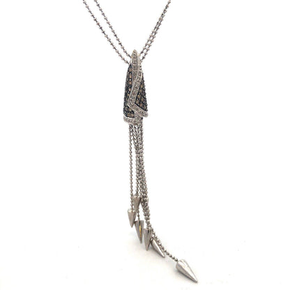 18K White Gold Champagne White Diamond Modernist Conical Pendant Necklace