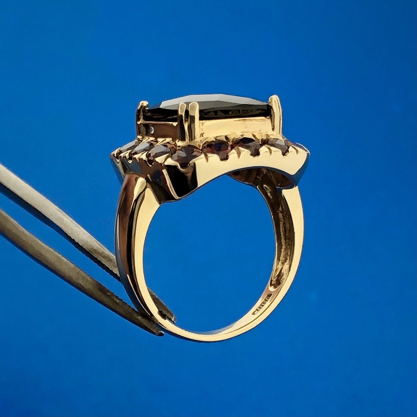 Designer 14K Yellow Gold Cushion Garnet Solitaire Halo January Anniversary Ring