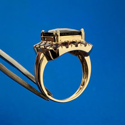 Designer 14K Yellow Gold Cushion Garnet Solitaire Halo January Anniversary Ring