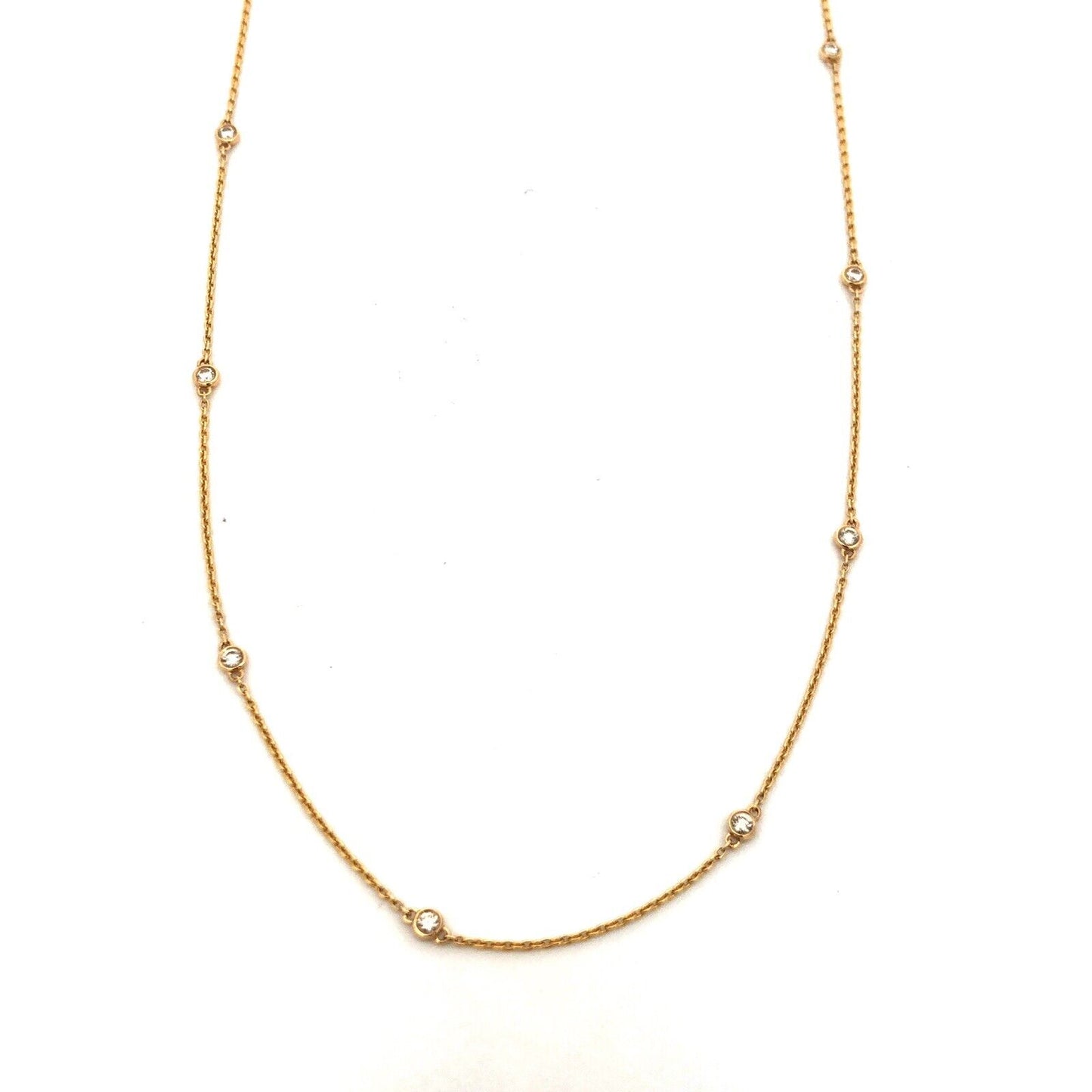 Designer ASHI 14K Yellow Gold .25 1/4 TCW Round Diamond Station Chain Necklace