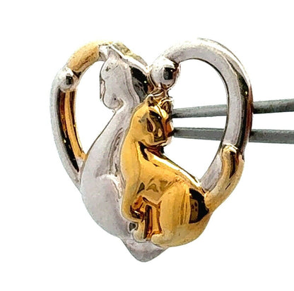 Vintage Lenox 925 Sterling Silver Gold Vermeil Two-Tone Cats Heart Pendant