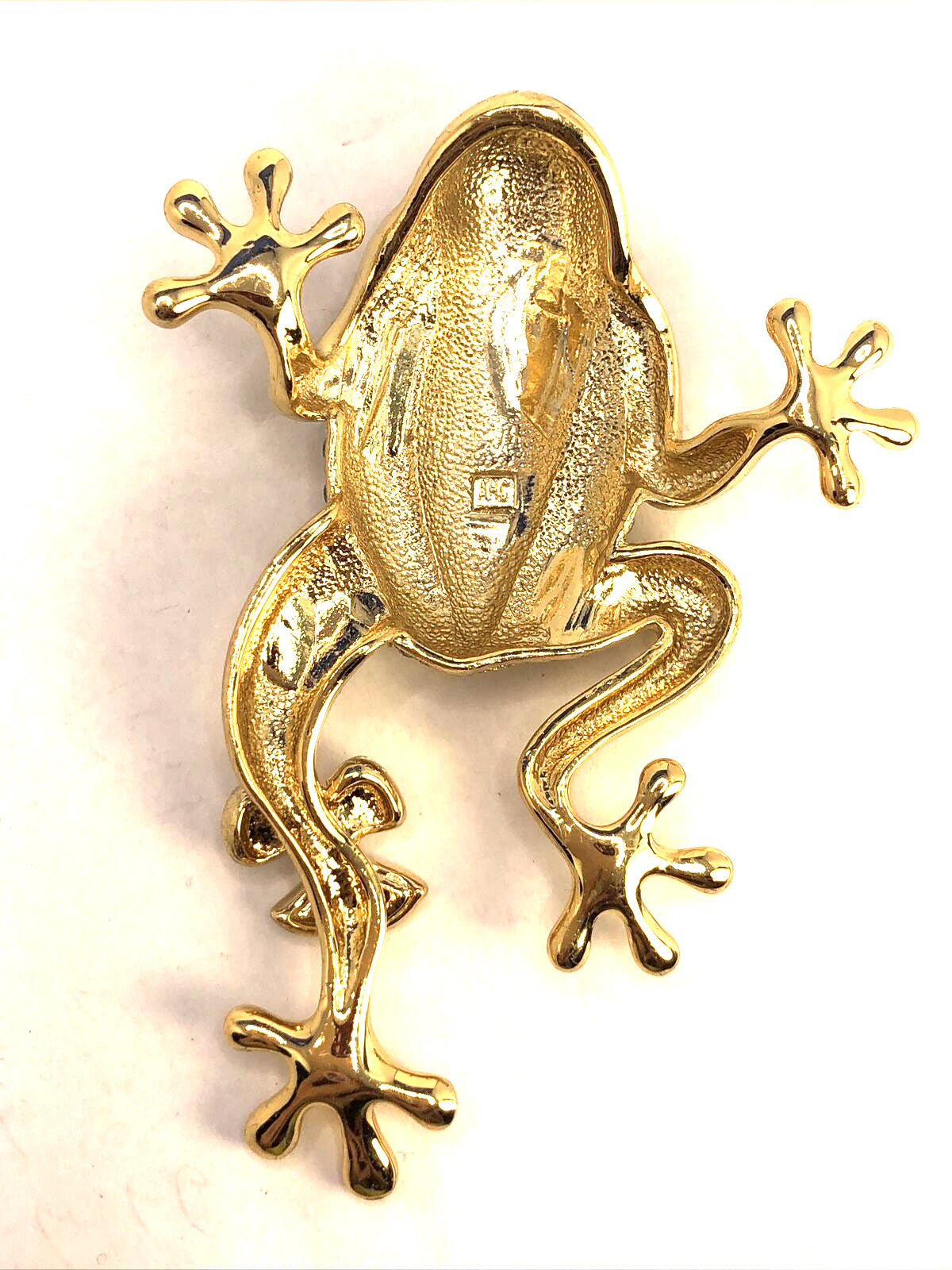 Estate Andrew Hamilton Crawford Rhinestone Gold Tone 3D Frog Statement Pendant
