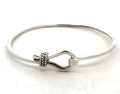 Estate 925 Sterling Silver Lasso Rope Hook Bangle Bracelet