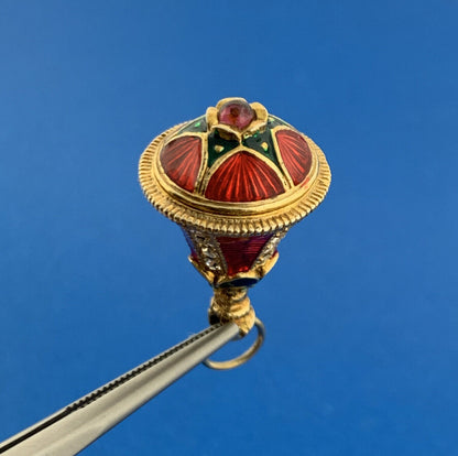 Sterling Silver 925 Vermeil Green Red Enamel CZ Christmas Bell Pendant Charm