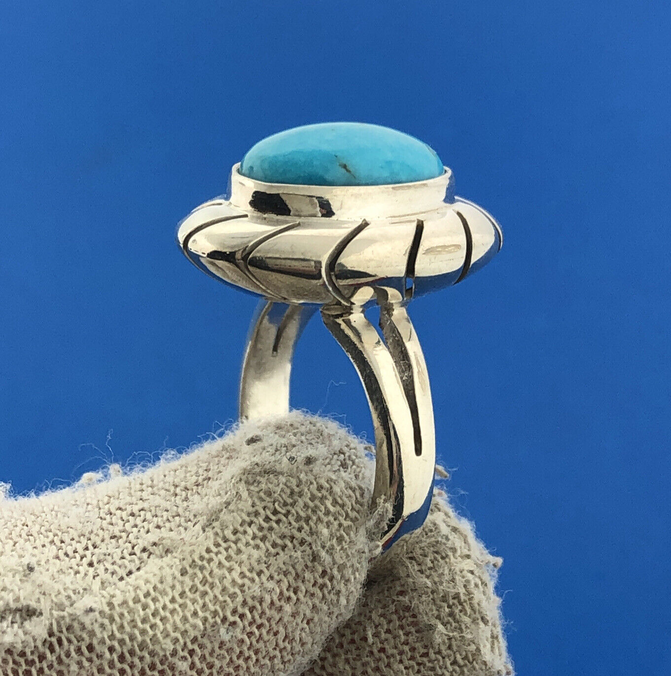 Designer CII Mexico 925 Sterling Silver Oval Turquoise Cabochon Statement Ring