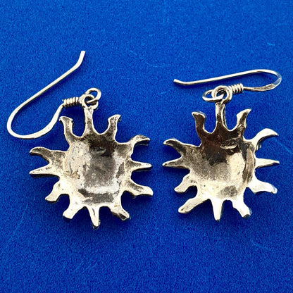 Vintage 925 Sterling Silver Sun Sunburst Astrological Drop Dangle Earrings