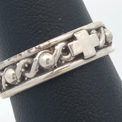 Designer Shavarsh K 925 Sterling Silver Cross Crown Thorns Stackable Band Ring