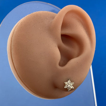 Designer Mexico 14K Yellow Gold Diamond Floral Cluster Starter Stud Earrings