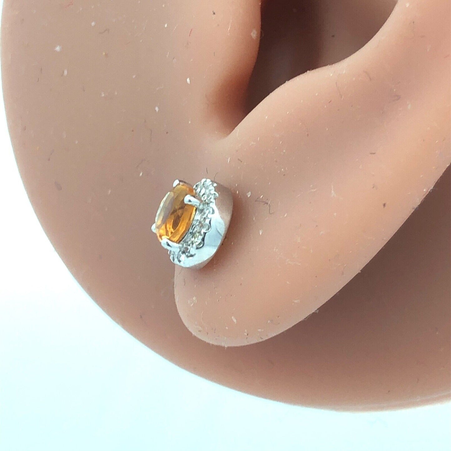 Designer 10K White Gold Round Citrine Diamond Halo Stud Earrings