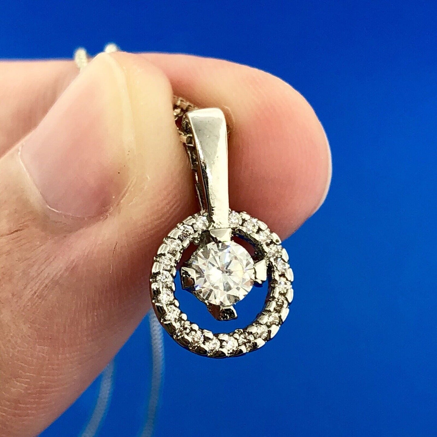 Sterling Silver Cubic Zirconia Solitaire Halo Infinity Bridal Necklace