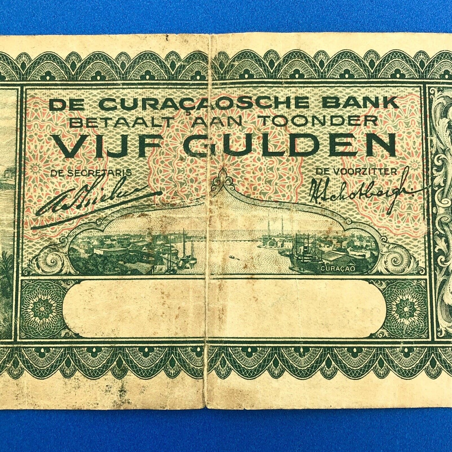 1930 Curacao 5 Gulden De Curacaoshe Bank Dutch Administration Rare Currency Note