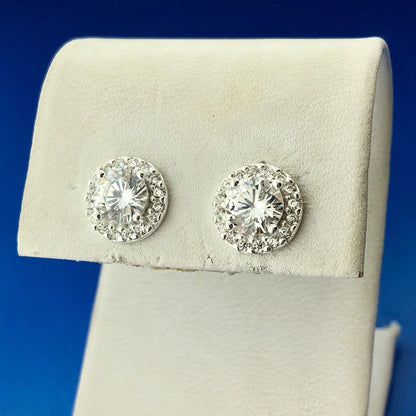 Stunning 925 Sterling Silver Cubic Zirconia Solitaire Halo Bridal Stud Earrings