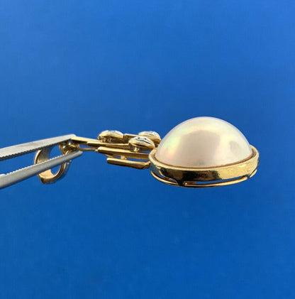 Vintage 14K Yellow Gold Mabe Pearl Diamond Accented Modernist Enhancer Pendant