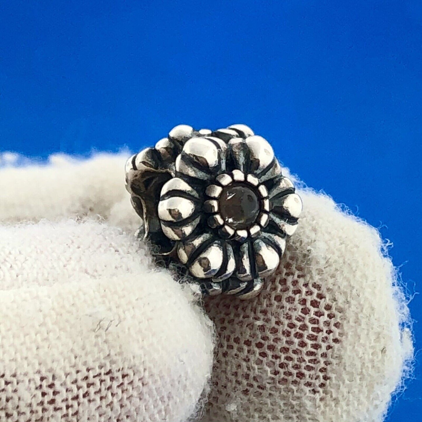 Authentic Pandora 925 Sterling Silver Purple Yellow CZ Floral Bead Charm