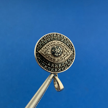 Designer 925 Sterling Silver Blue Sapphire Diamond All Seeing Evil Eye Pendant
