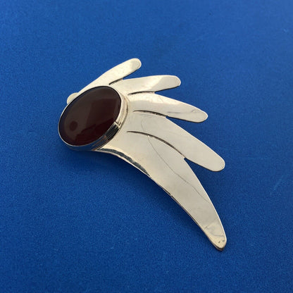 Allen Paula Boyd Sterling Silver 925 Cabochon Carnelian Winged Clip-On Earrings