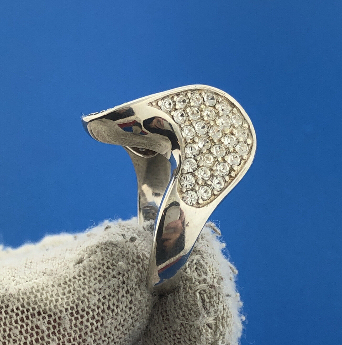 Designer Sterling Silver 925 CZ Marcasite Modernist Statement Cocktail Ring