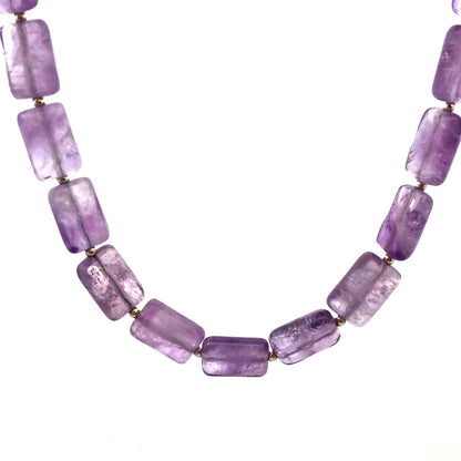 Vintage 925 Sterling Silver Rectangle Faceted Purple Amethyst Beaded Necklace