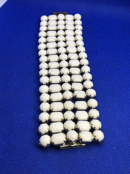 Weiss Runway Couture White Milk Glass Five Row Statement Cuff Bracelet