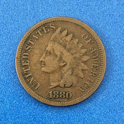 1880 P Indian Head One Cent Penny Type 3 Bronze Better Key Philadelphia Coin