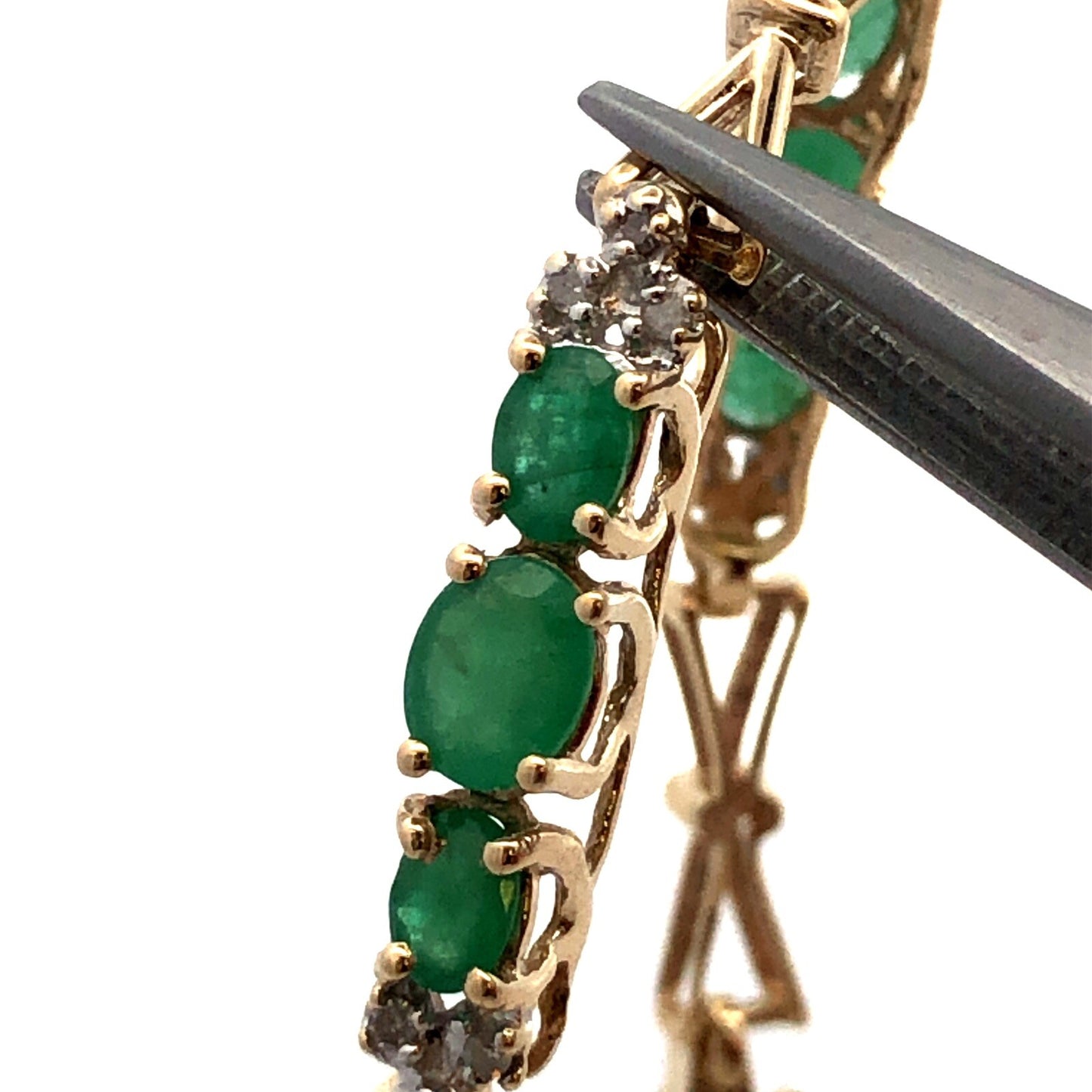 Designer SAY 14K Yellow Gold Oval Green Emerald Diamond Panel Tennis Bracelet