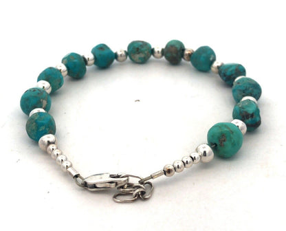 Estate 925 Sterling Silver Round Turquoise Beaded Bracelet
