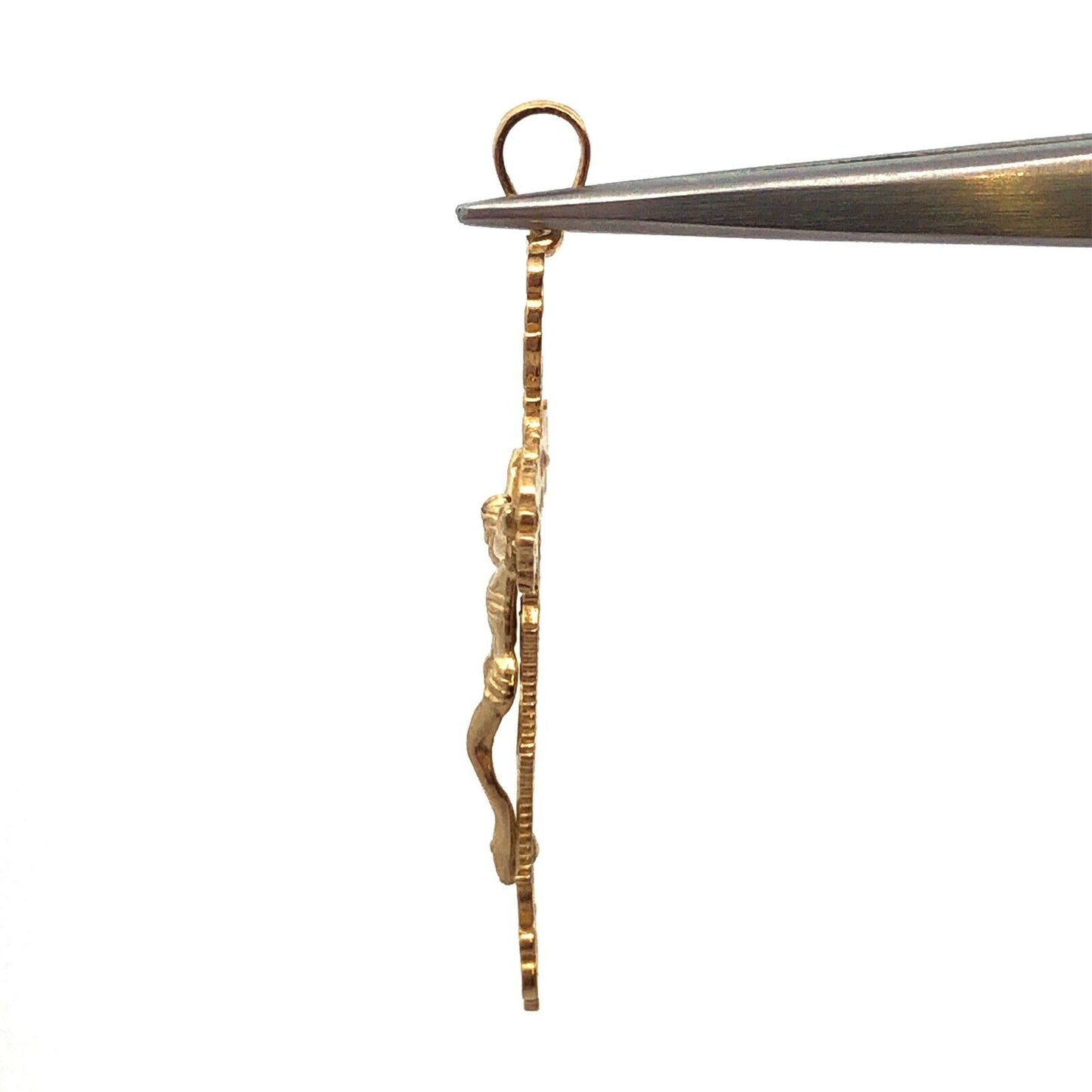 Designer 10K Yellow Gold Textured Crucifix Cross Religious Statement Pendant