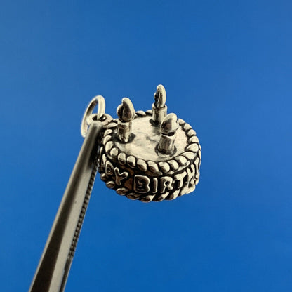 Estate 925 Sterling Silver Happy Birthday Cake Candles Bracelet Dangle Charm