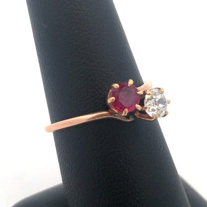 Stunning 14K Yellow Gold Diamond Ruby Duo Engagement Anniversary Cocktail Ring