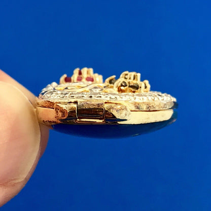 Vintage 925 Sterling Silver Vermeil Two Tone Sapphire Ruby Heart Locket Pendant