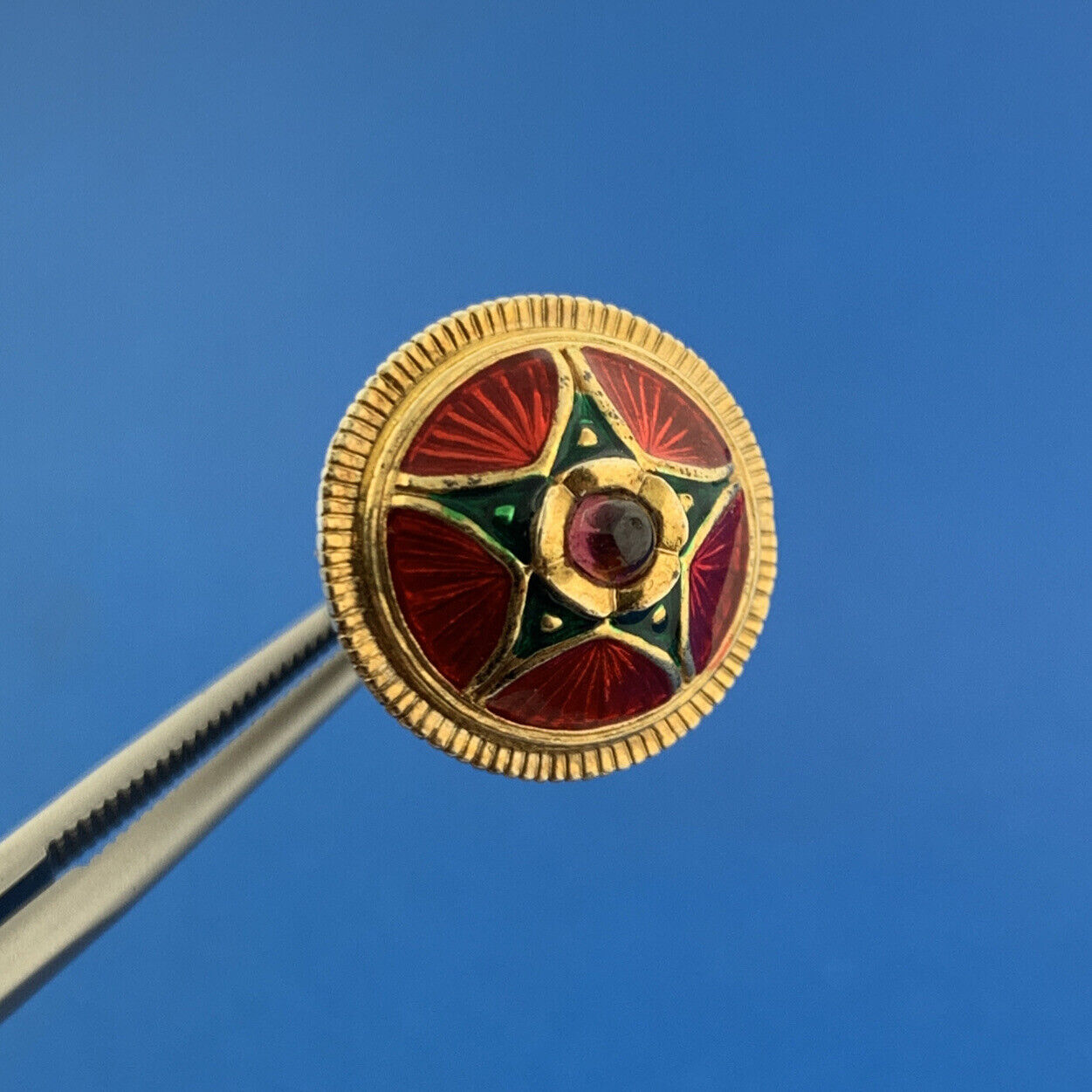 Sterling Silver 925 Vermeil Green Red Enamel CZ Christmas Bell Pendant Charm