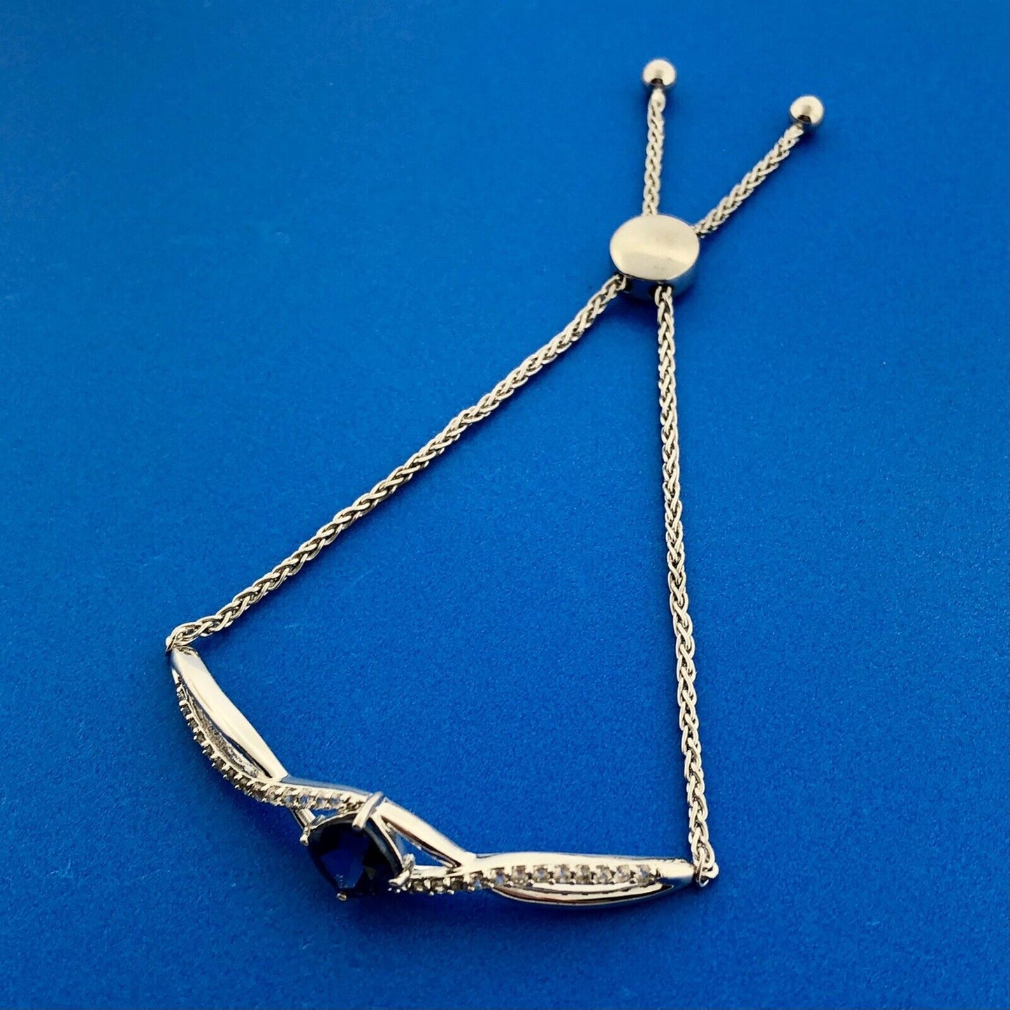 Stunning Sterling Silver 925 Cushion Blue Sapphire Lariat Bracelet