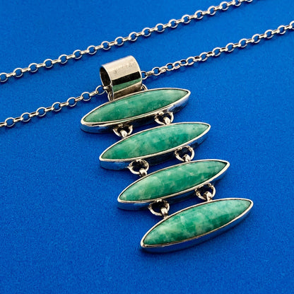 Stunning Sterling Silver 925 Cabochon Turquoise 18" Oval Link Pendant Necklace