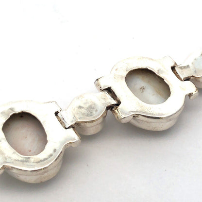 Vintage 925 Sterling Silver Oval Mother of Pearl Pearl Toggle Tennis Bracelet