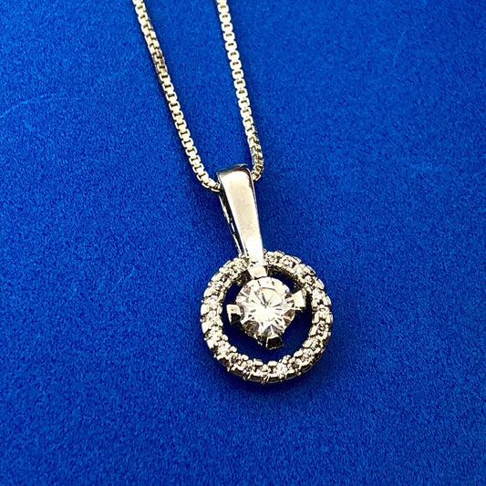 Sterling Silver Cubic Zirconia Solitaire Halo Infinity Bridal Necklace