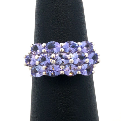 Designer TGGC 925 Sterling Silver Oval Tanzanite Triple Row Anniversary Ring